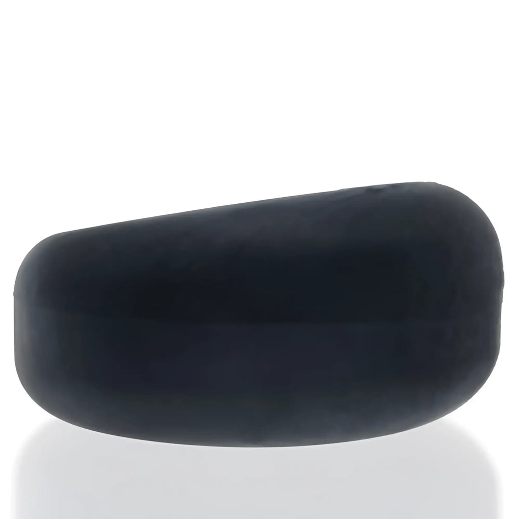 Black soft-textured silicone oxballs bigger ox cockring with rounded edges and smooth matte finish in black ice color