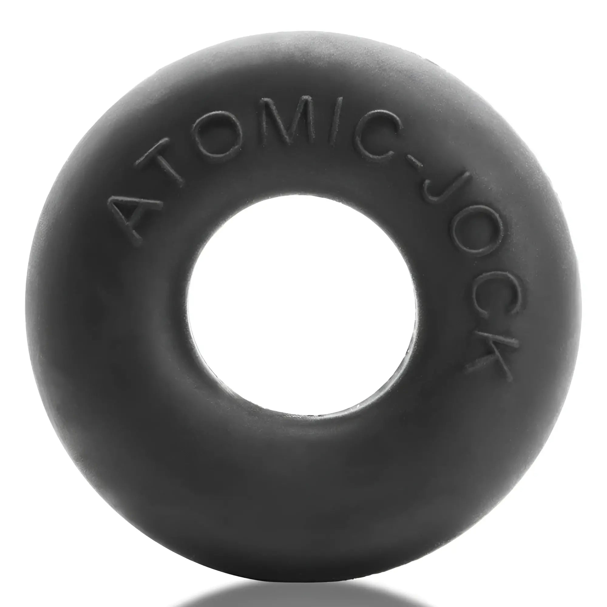 Black rubber cock ring with atomic jock embossed for OxBalls Bone Maker 3-Pack boner night use