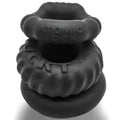 Black silicone atomic lock ring set with textured layered design from oxballs bone maker 3-pack boner cock ring night
