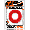 Red liquid platinum silicone cockring by OxBalls designed in Los Angeles with a bulge for enhanced pleasure
