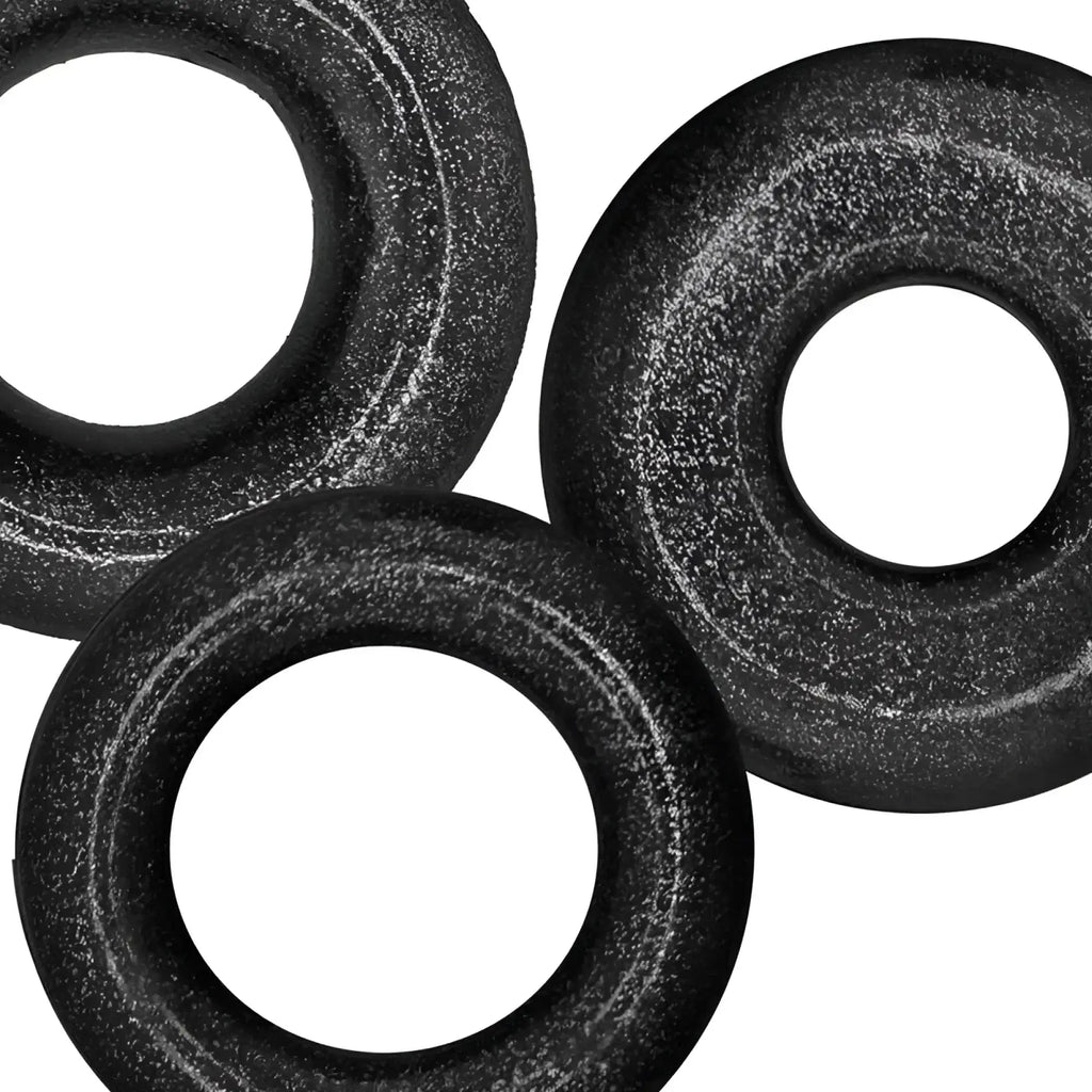 Oxballs cockpack 3 pc ring set black metal washers with textured rough speckled surface one size
