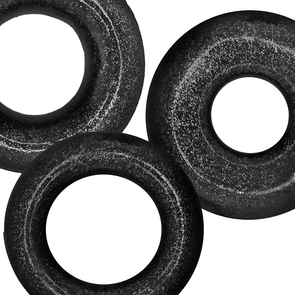 Oxballs cockpack 3 pc ring set black metal washers with textured rough speckled surface one size