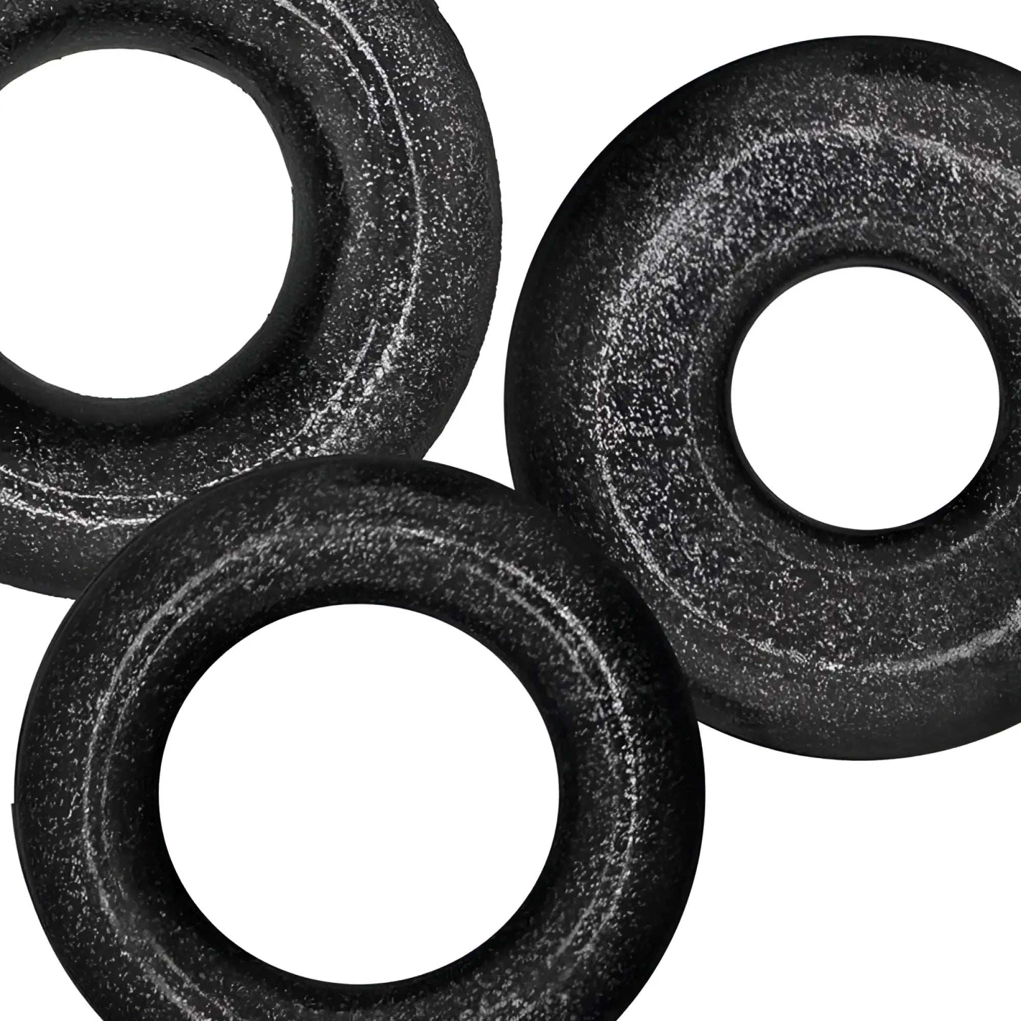 Oxballs cockpack 3 pc ring set black metal washers with textured rough speckled surface one size