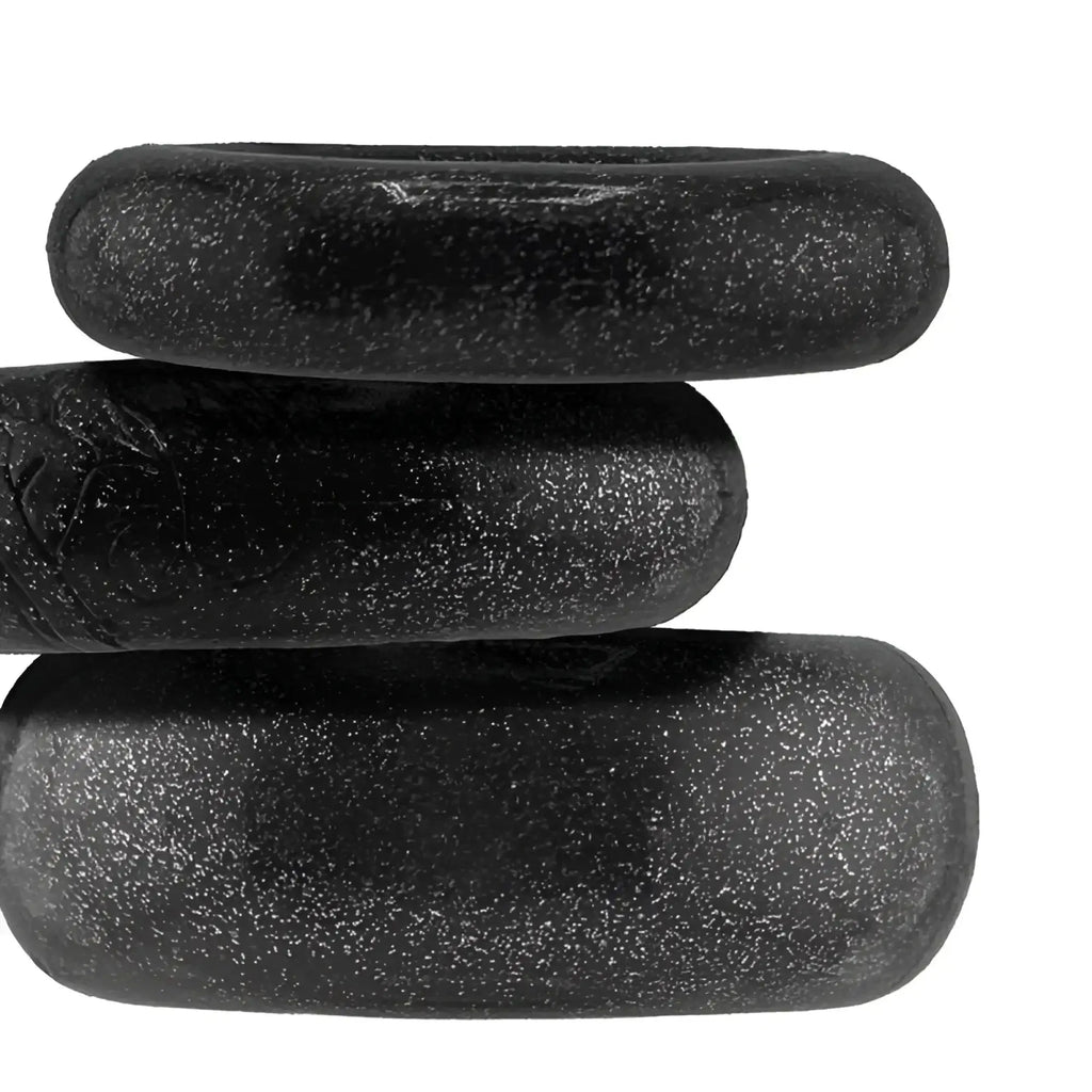 Oxballs cockpack 3 pc ring set black with three stacked black textured oval silicone rings with matte speckled finish
