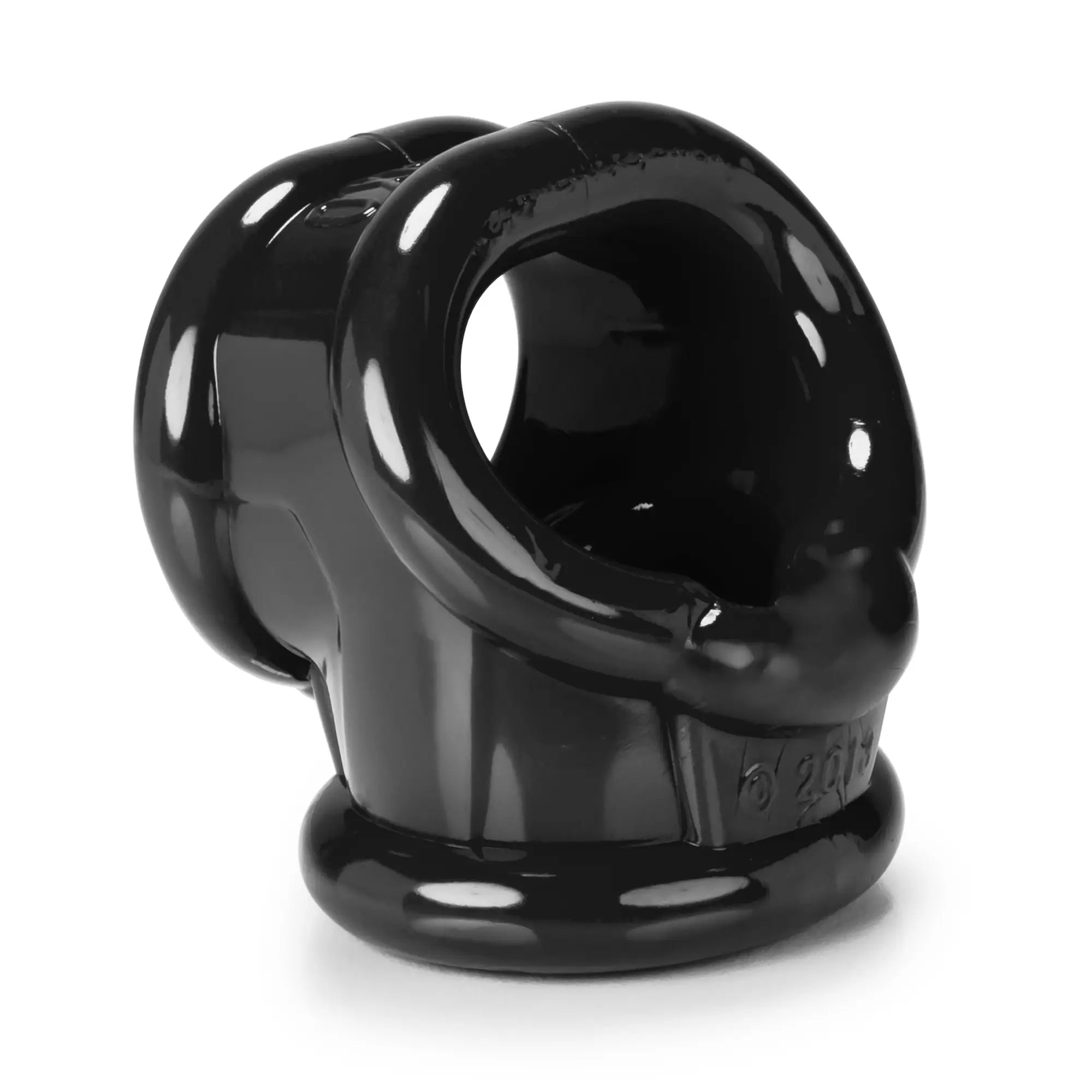 Oxballs cocksling 2 black silicone cock ring with glossy finish smooth rounded design and engraved 6 on base