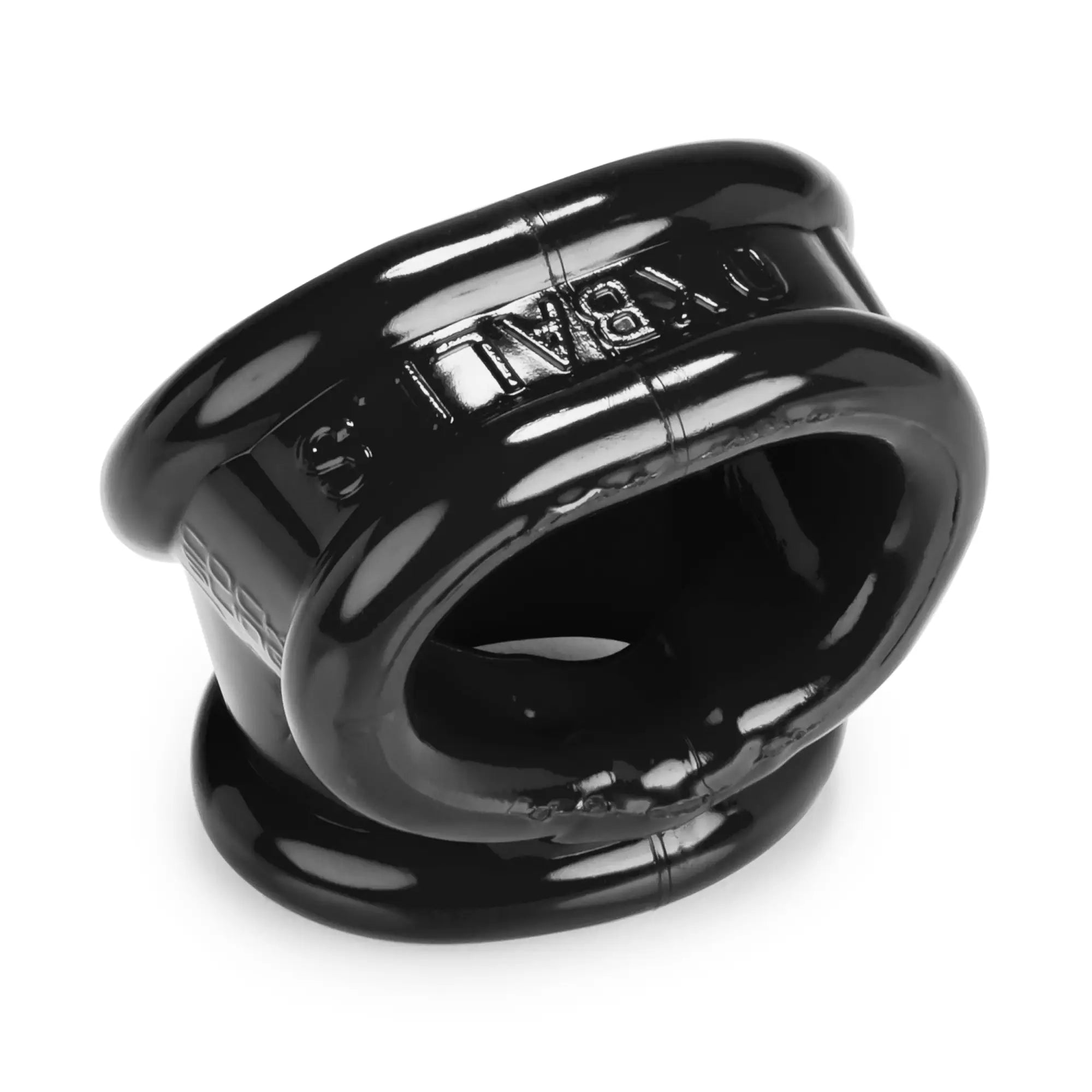 Oxballs cocksling 2 black black glossy silicone ring with embossed oversized text and smooth rounded design