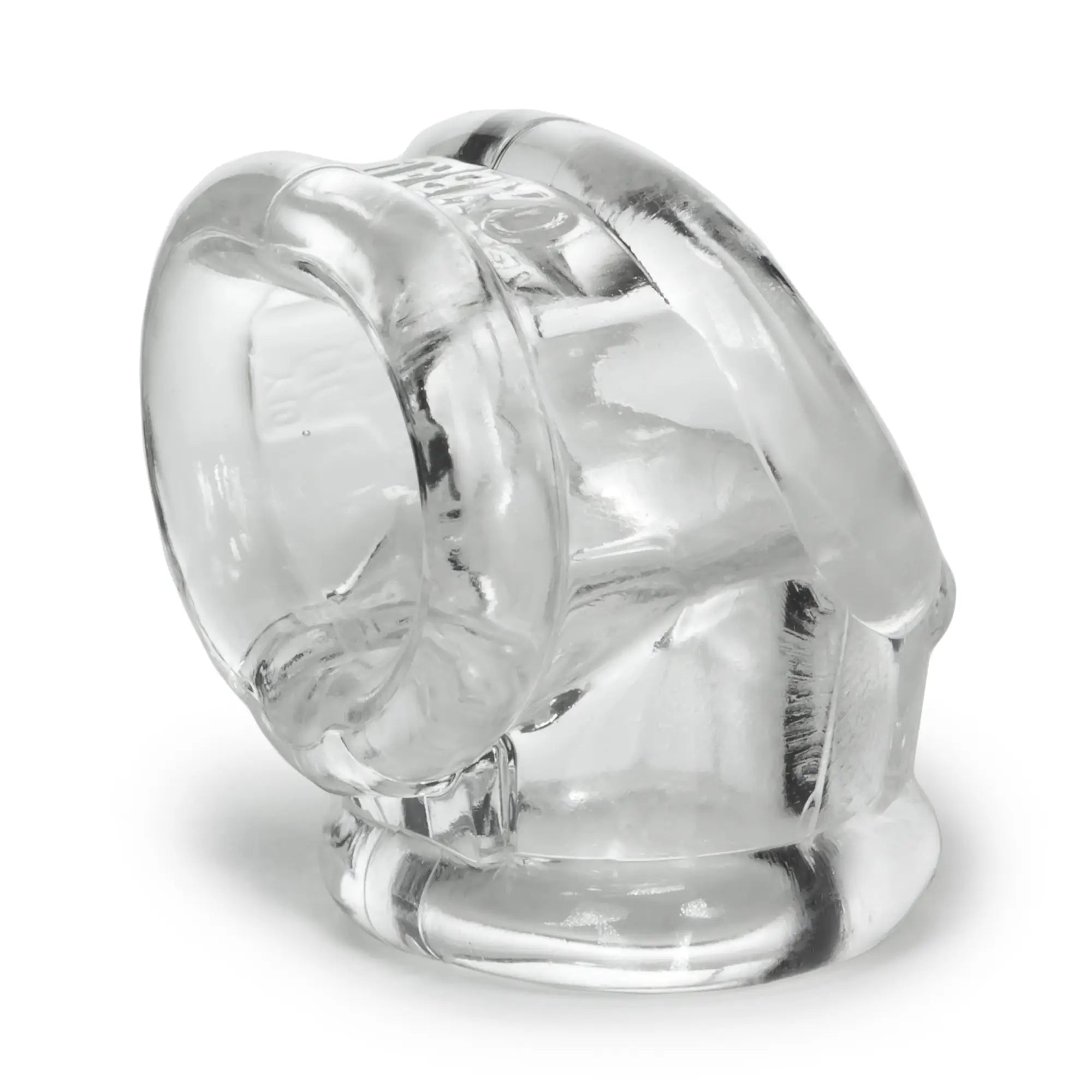 Clear oxballs cocksling 2 silicone ring with a textured ribbed design and slightly curved shape