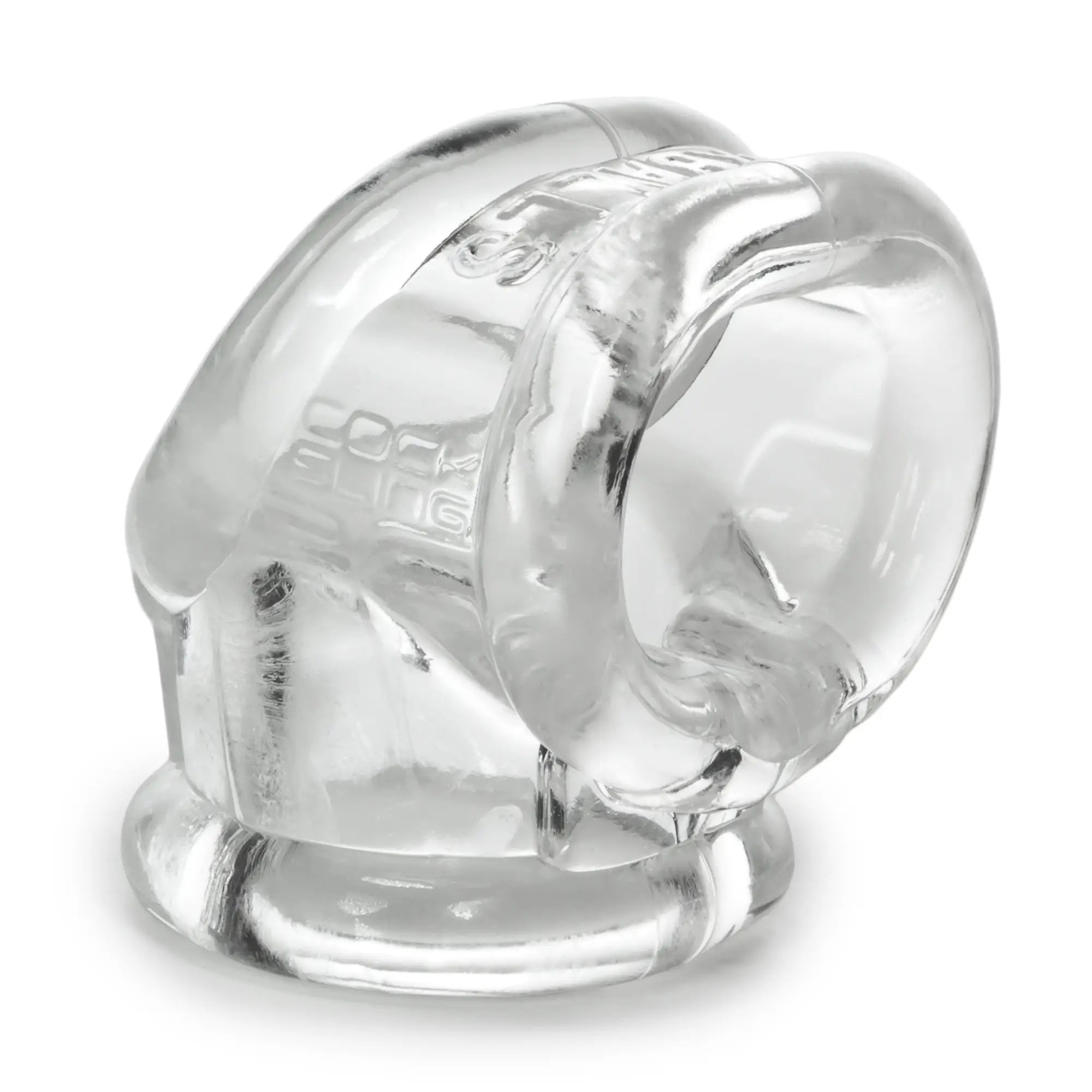 Clear silicone skull-shaped OxBalls Cocksling 2 ring with embossed branding on its surface
