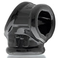 Black glossy silicone skull-shaped anal plug with embossed OxBalls branding from CockSling FIT collection in black