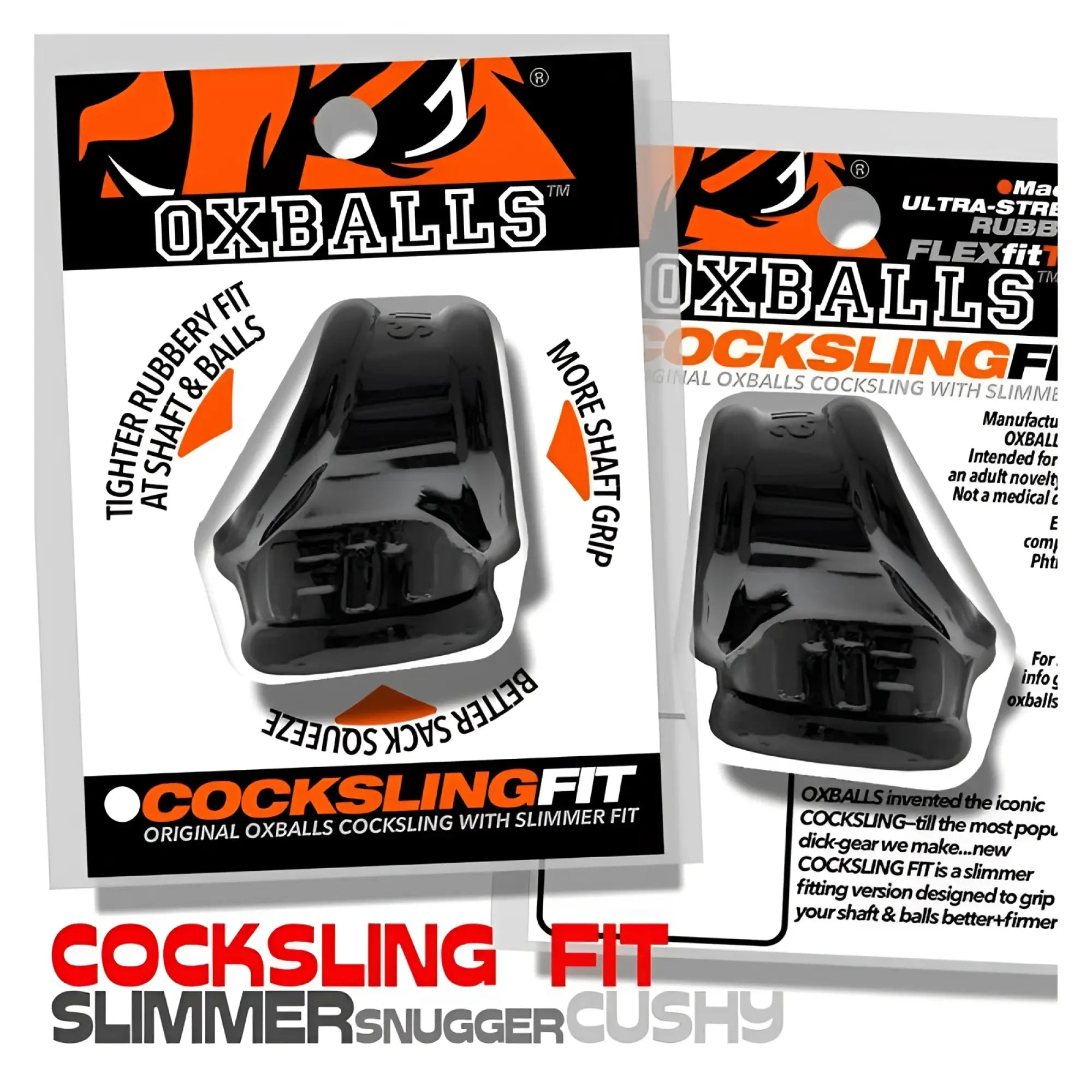 Black oxballs cocksling fit with slim cushioned design for enhanced shaft grip and sack squeeze one size