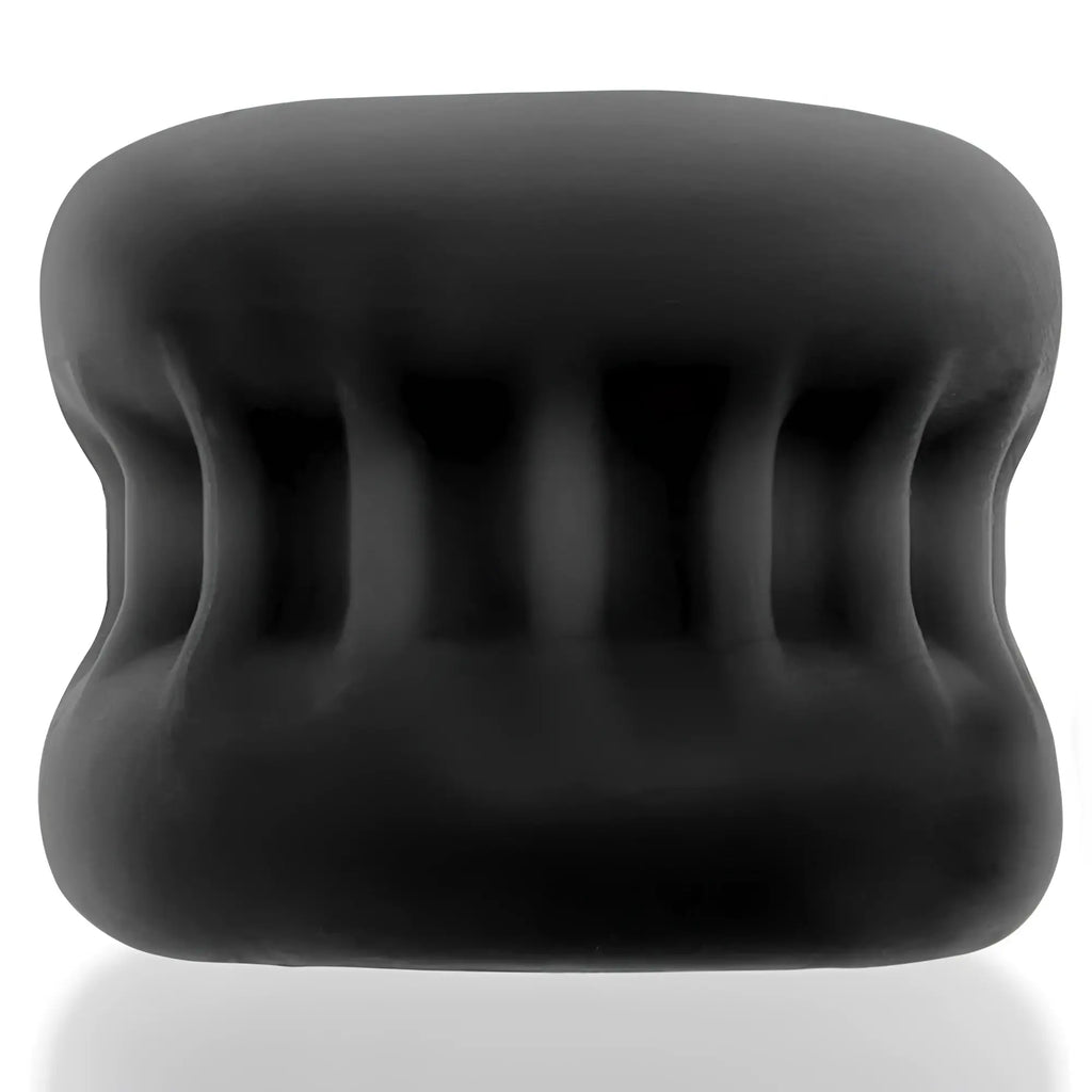 Black inflatable oxballs core grip squeeze ball stretcher with ribbed segmented design for comfort and support