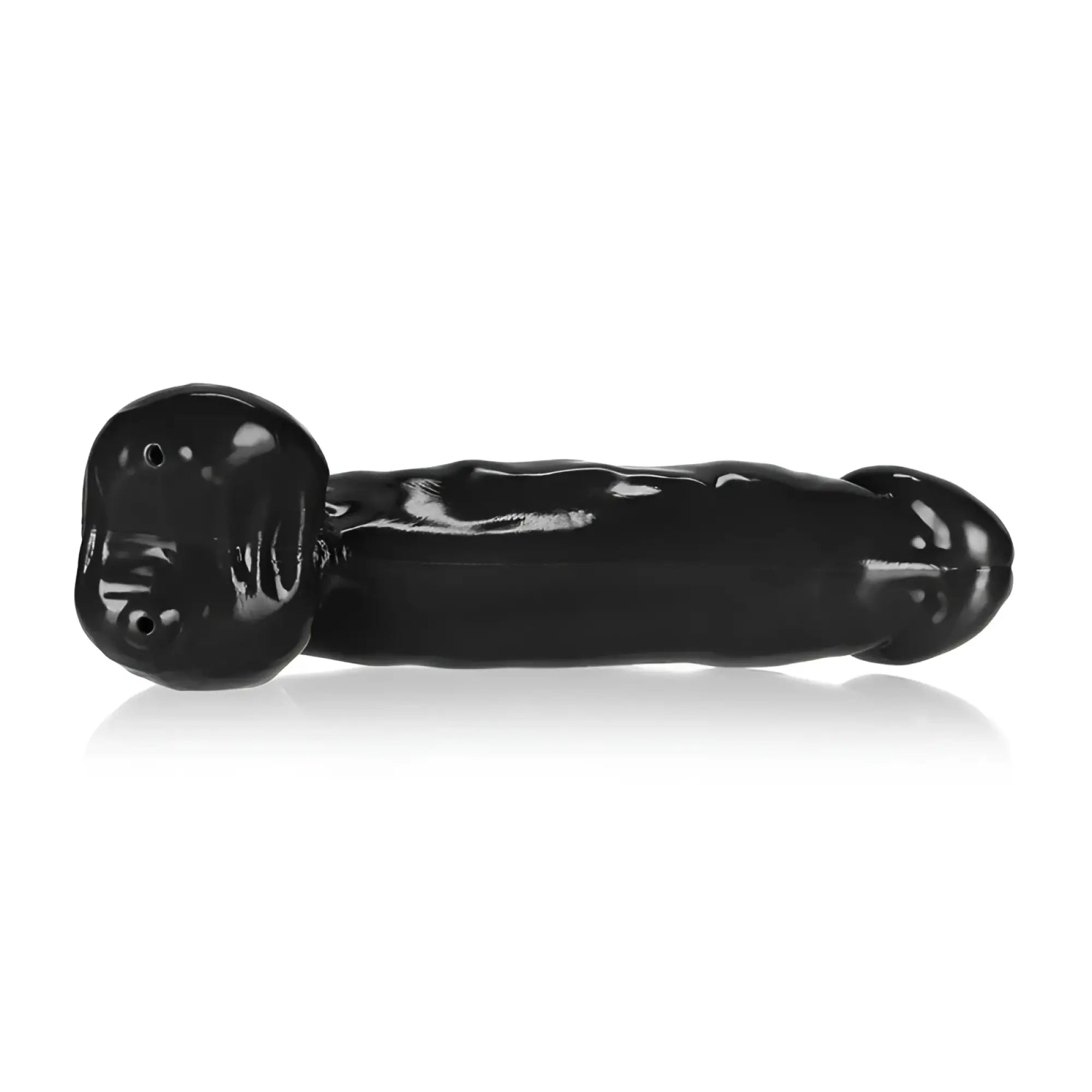 Black glossy silicone dildo with textured surface and rounded ends oxballs daddy cocksheath w balls one size