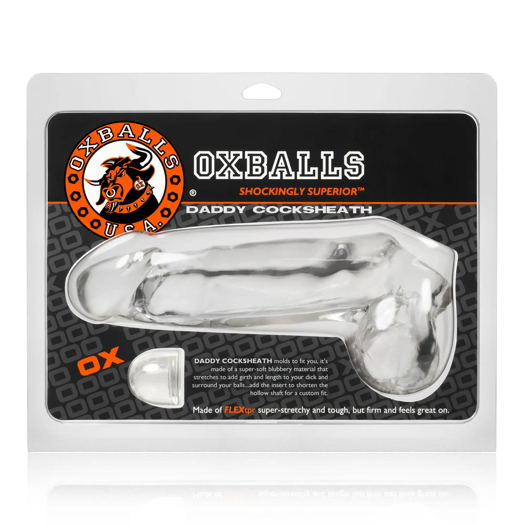 Clear transparent oxballs daddy cocksheath with balls made of super-soft blueberry material for comfortable wear