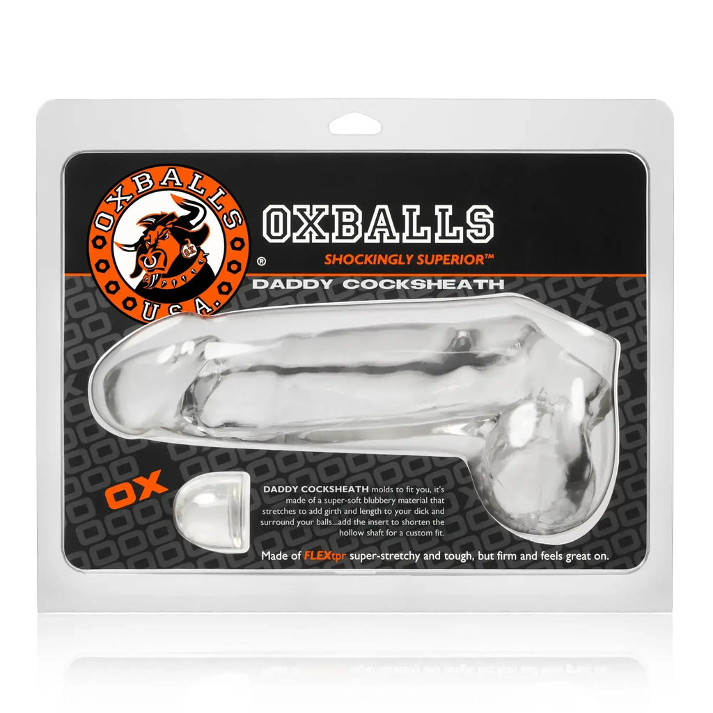 Clear transparent oxballs daddy cocksheath with balls made of super-soft blueberry material for comfortable wear