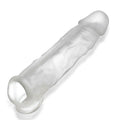 Clear translucent silicone condom with textured surface and rounded head in oxballs dicker ultra-slim cocksheath clear ice