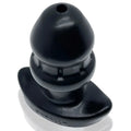 Black silicone oxballs drain o flow thru buttplug s with textured grip and rounded head for comfortable use
