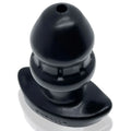 Black silicone oxballs drain o flow thru buttplug s with textured grip and rounded head for comfortable use