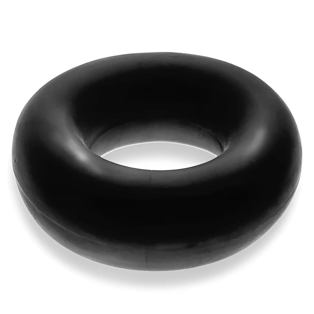 Black rubber donut-shaped oxballs fat willy jumbo cockring in one size for enhanced comfort and fit
