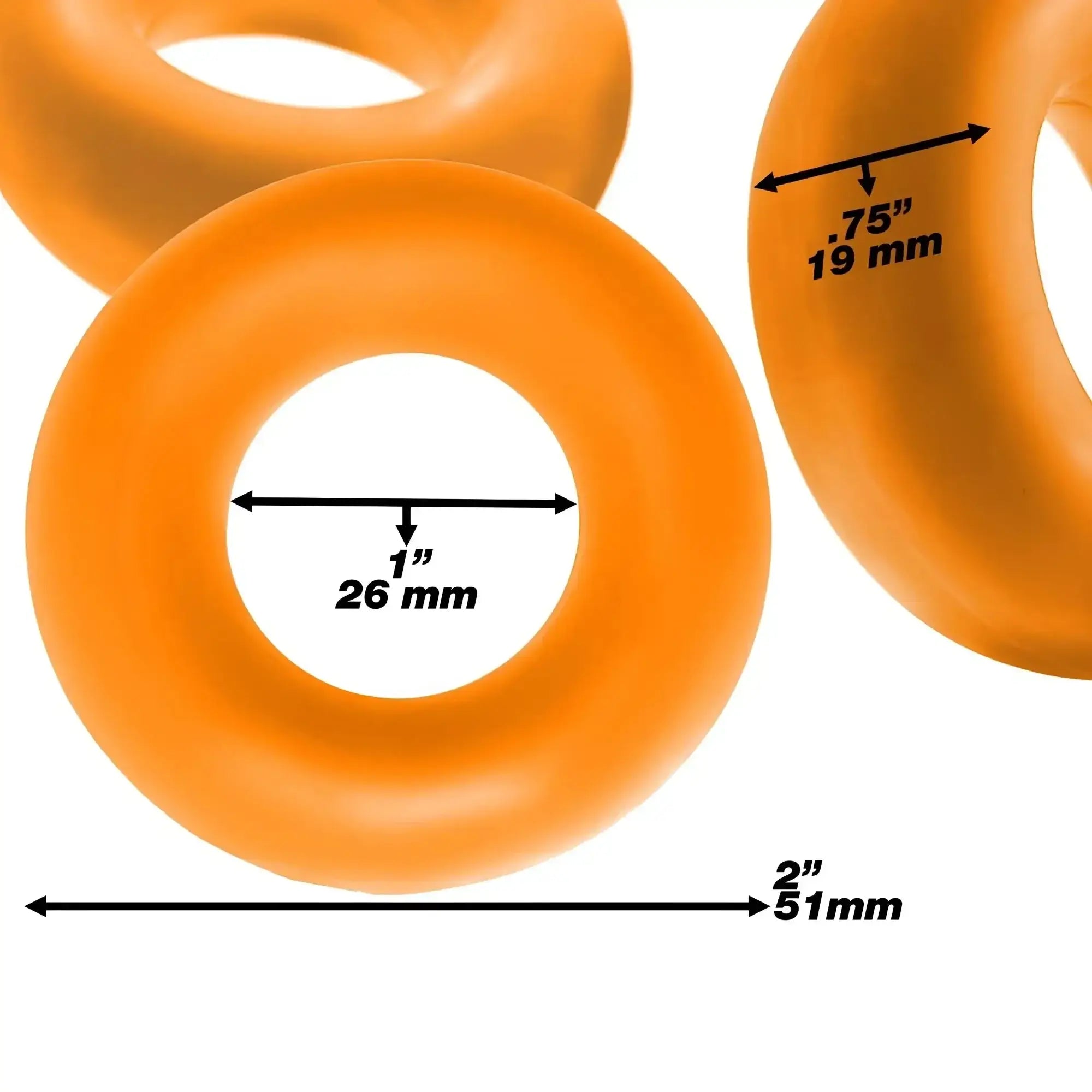 Orange silicone donut-shaped resistance bands from oxballs fat willy 3 pc jumbo cockrings one size set