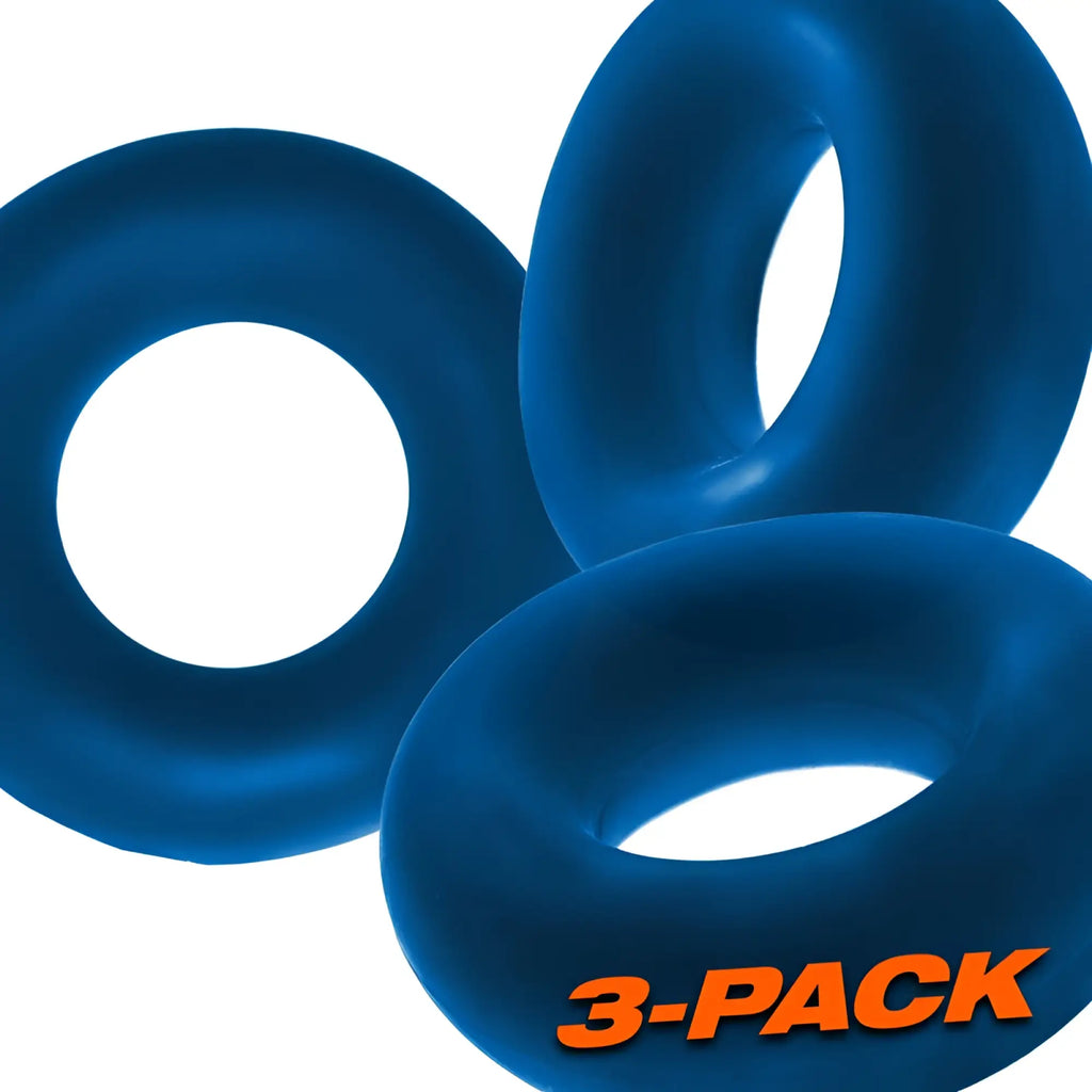 Oxballs fat willy 3 pack jumbo cockrings in space blue silicone with grip rings for enhanced comfort and fit