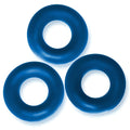 Three vibrant blue silicone jumbo cockrings with smooth matte finish from oxballs fat willy 3 pc set space blue