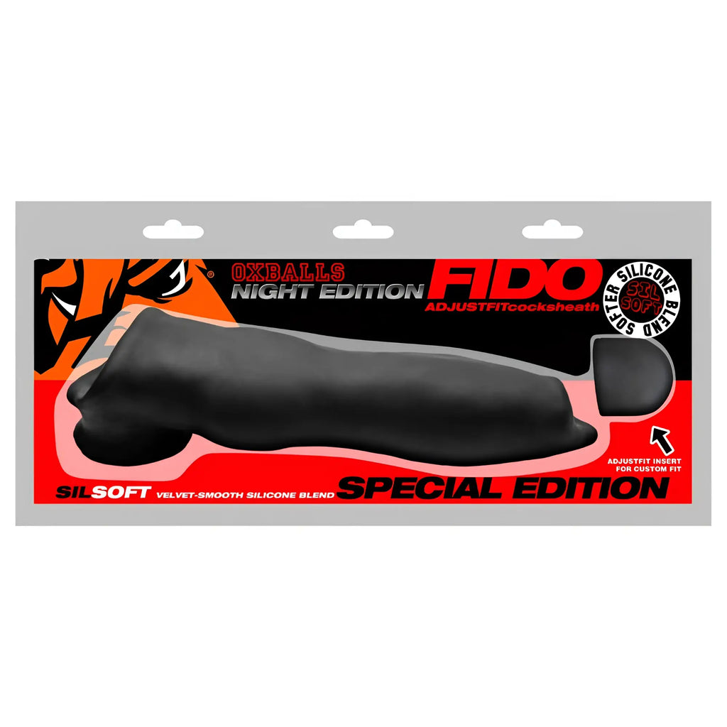 Black silicone oxballs fido velvet-smooth beast night cocksheath with adjustable insert special edition