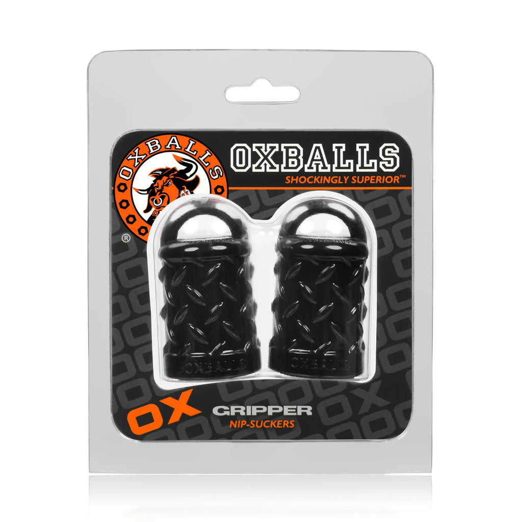 Oxballs gripper nipple puller black with black diamond plate texture in retail packaging for nipple stimulation