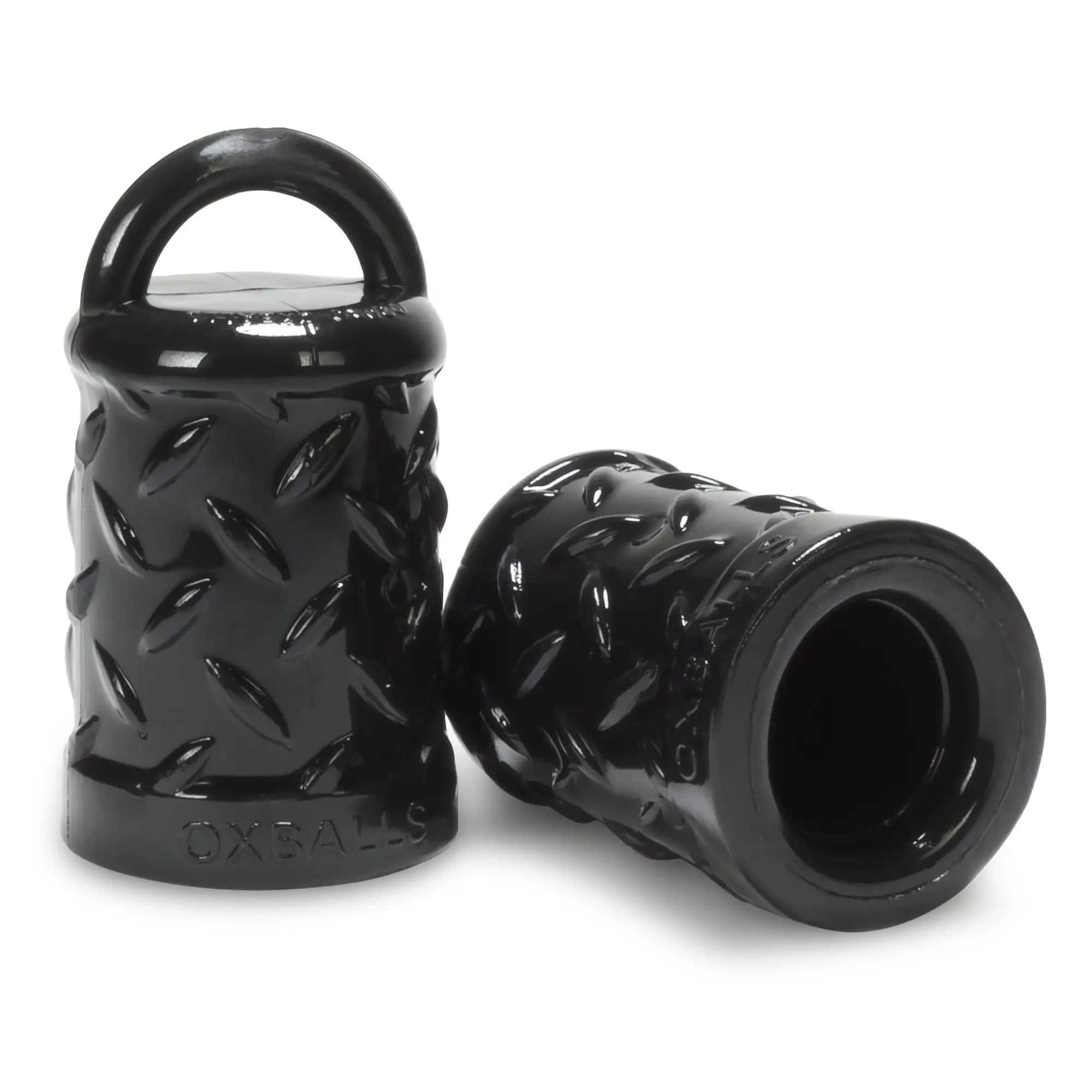 Black glossy ceramic OxBalls Gripper nipple puller tire valve caps with diamond plate texture and integrated handle