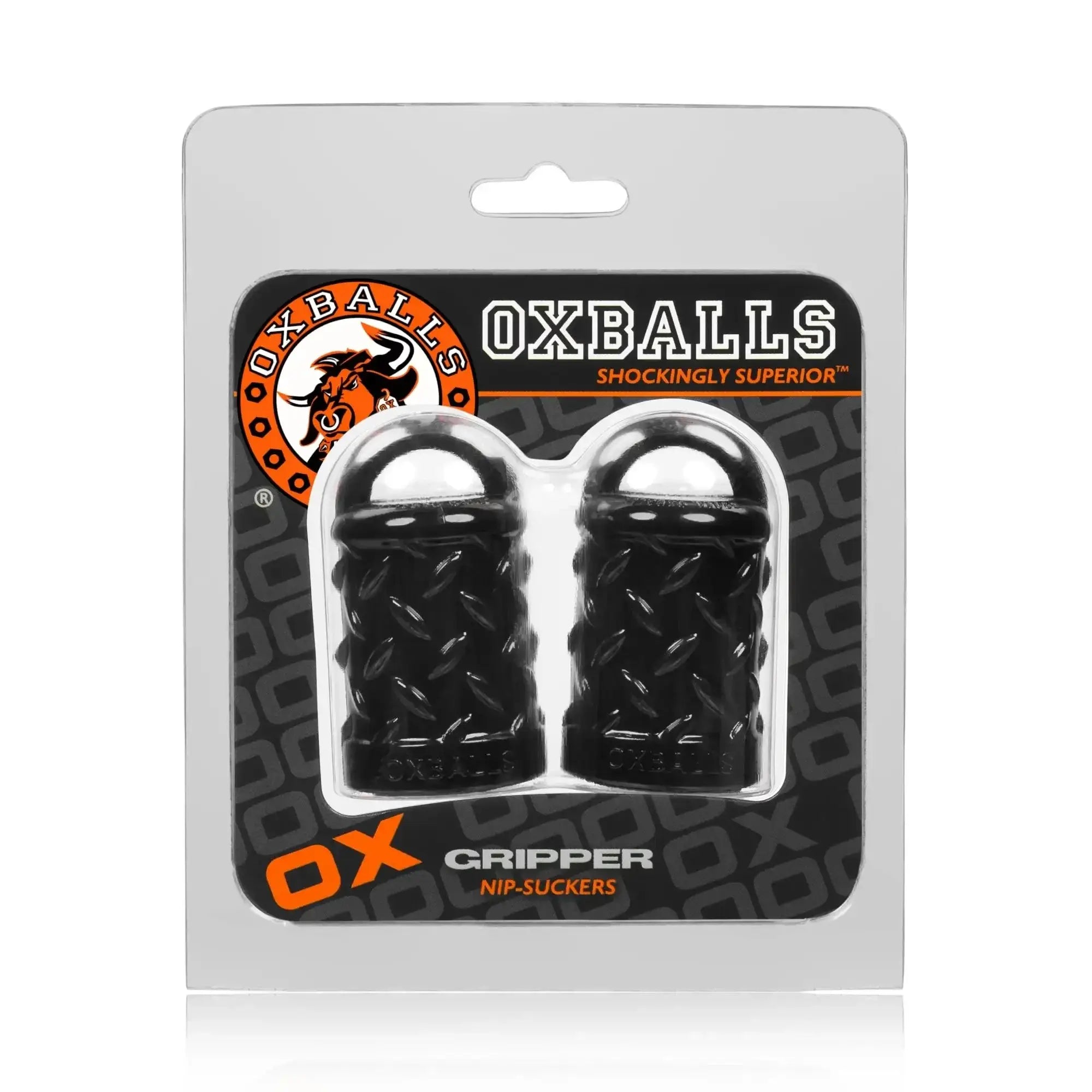 Oxballs gripper nipple puller black with black diamond plate texture in retail packaging for nipple stimulation