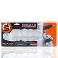 Transparent gray silicone oxballs invader cocksheath with textured graduated ridges for enhanced sensation