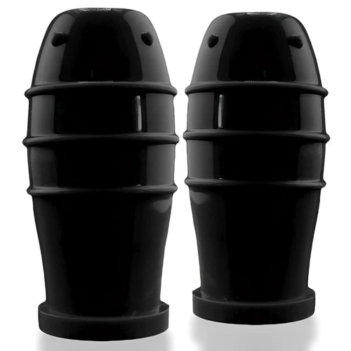 Oxballs lankyz silicone nipsuckers black glossy plastic salt and pepper shakers with horizontal ridged cylindrical shape
