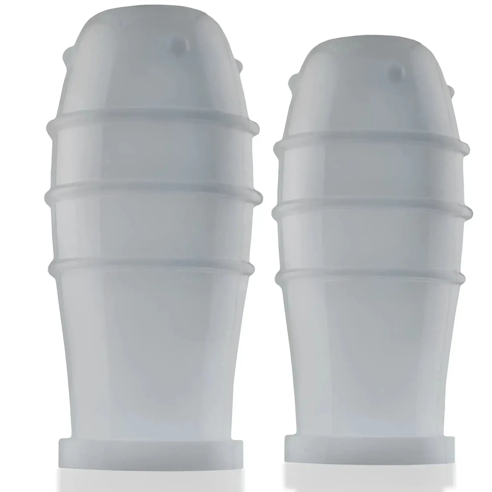 Translucent white silicone nipple covers with ribbed texture and rounded tops oxballs lankyz nipsuckers clear