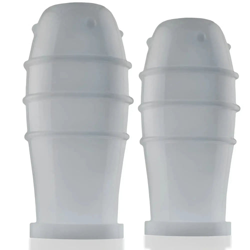 Translucent white silicone nipple covers with ribbed texture and rounded tops oxballs lankyz nipsuckers clear