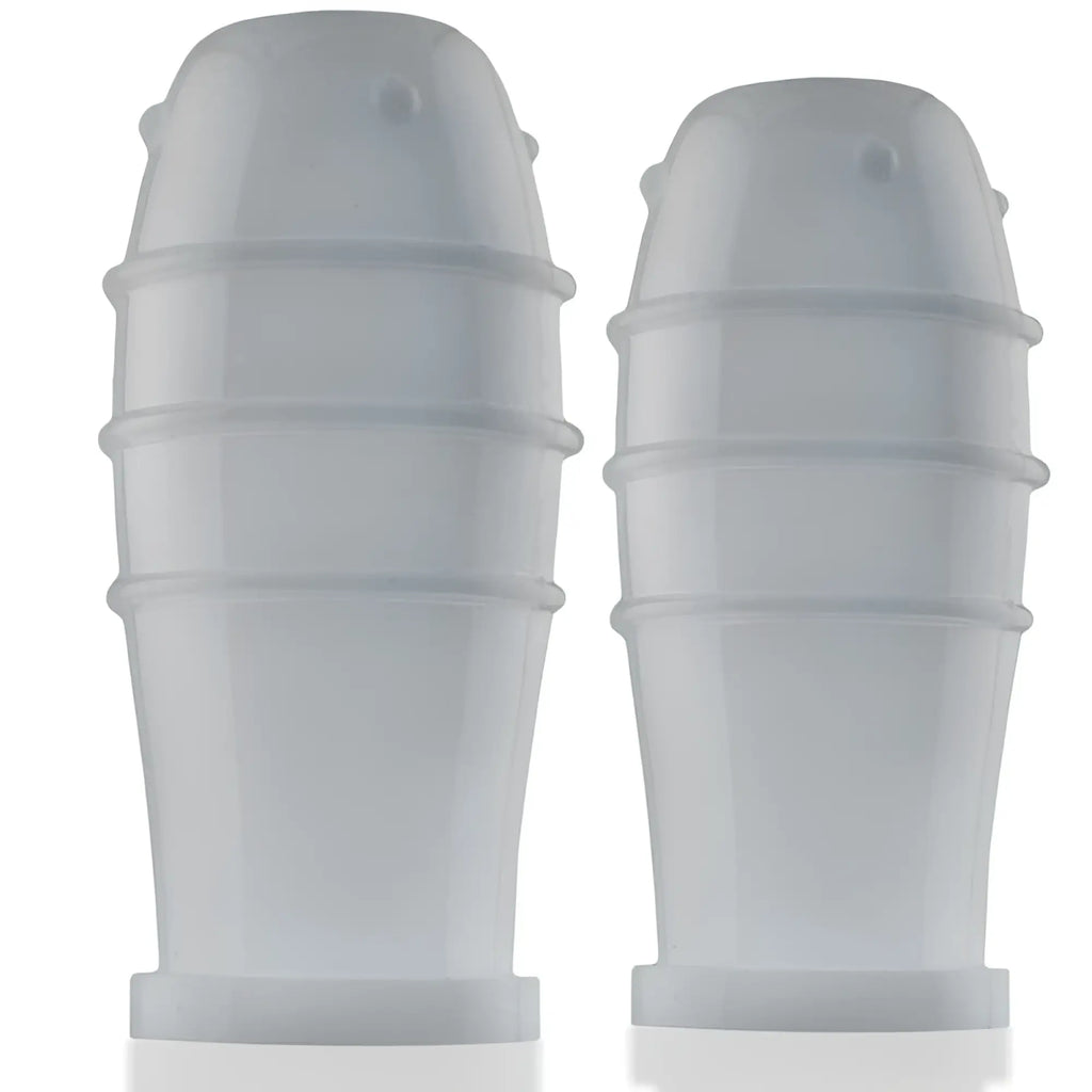 Translucent white silicone nipple covers with ribbed texture and rounded tops oxballs lankyz nipsuckers clear