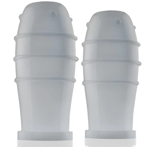 Translucent white silicone nipple covers with ribbed texture and rounded tops oxballs lankyz nipsuckers clear
