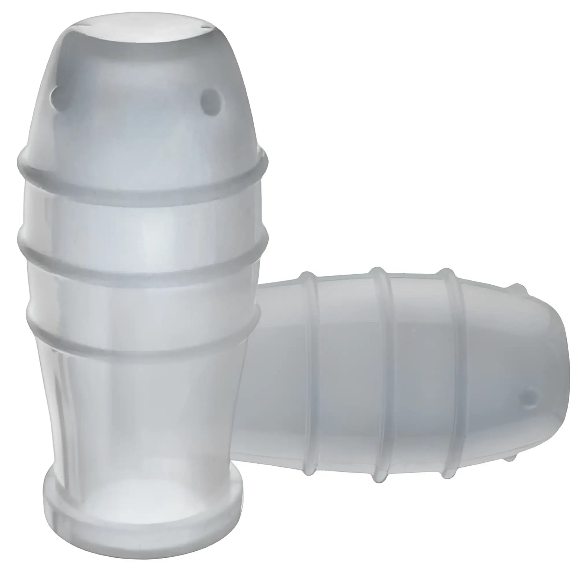Transparent plastic pipe couplings with ribbed texture and rounded ends from oxballs lankyz silicone nipsuckers clear