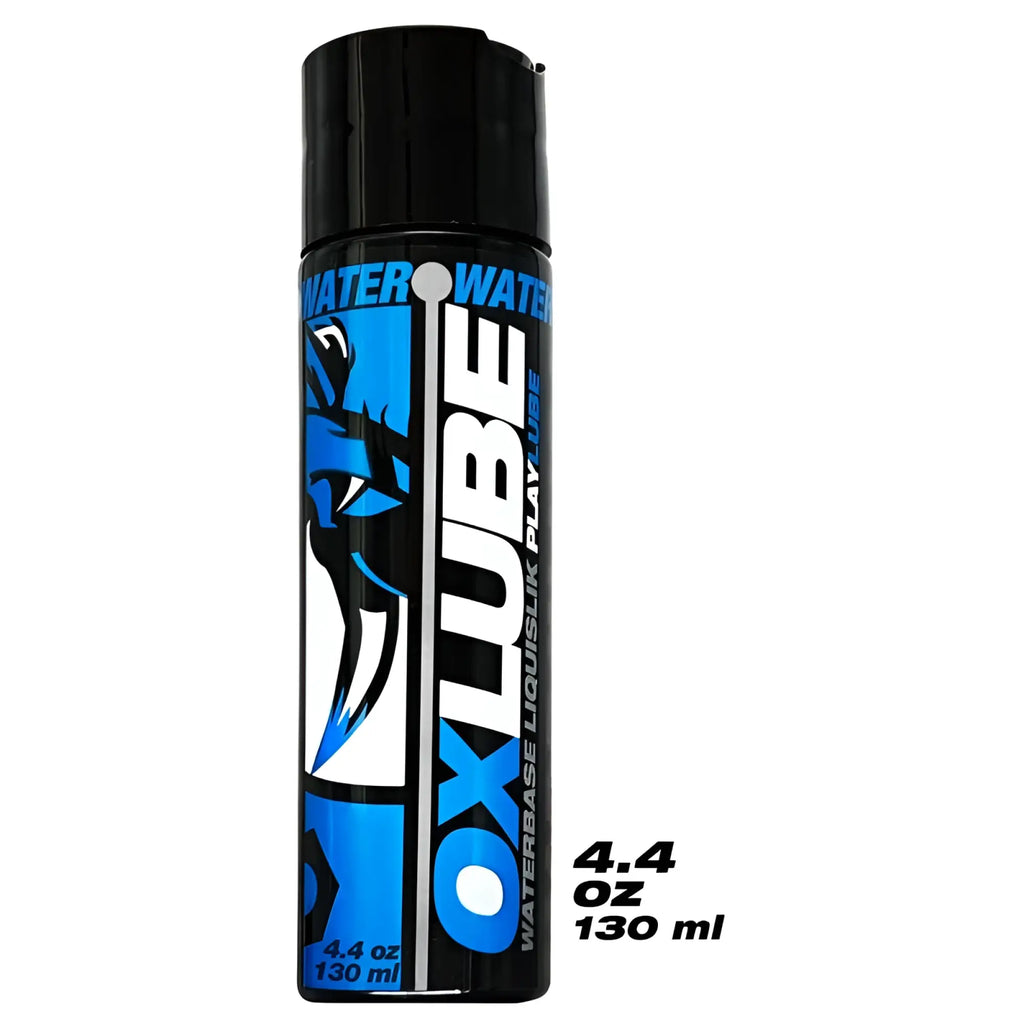 Black oxballs liquislik waterbased oxlube 130ml aerosol can with blue white label and stylized wolf graphic