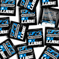 Black and blue waterbase ox lube packets with bold white lettering for OxBalls LIQUISLIK waterbased OXLube 50 pk sachets