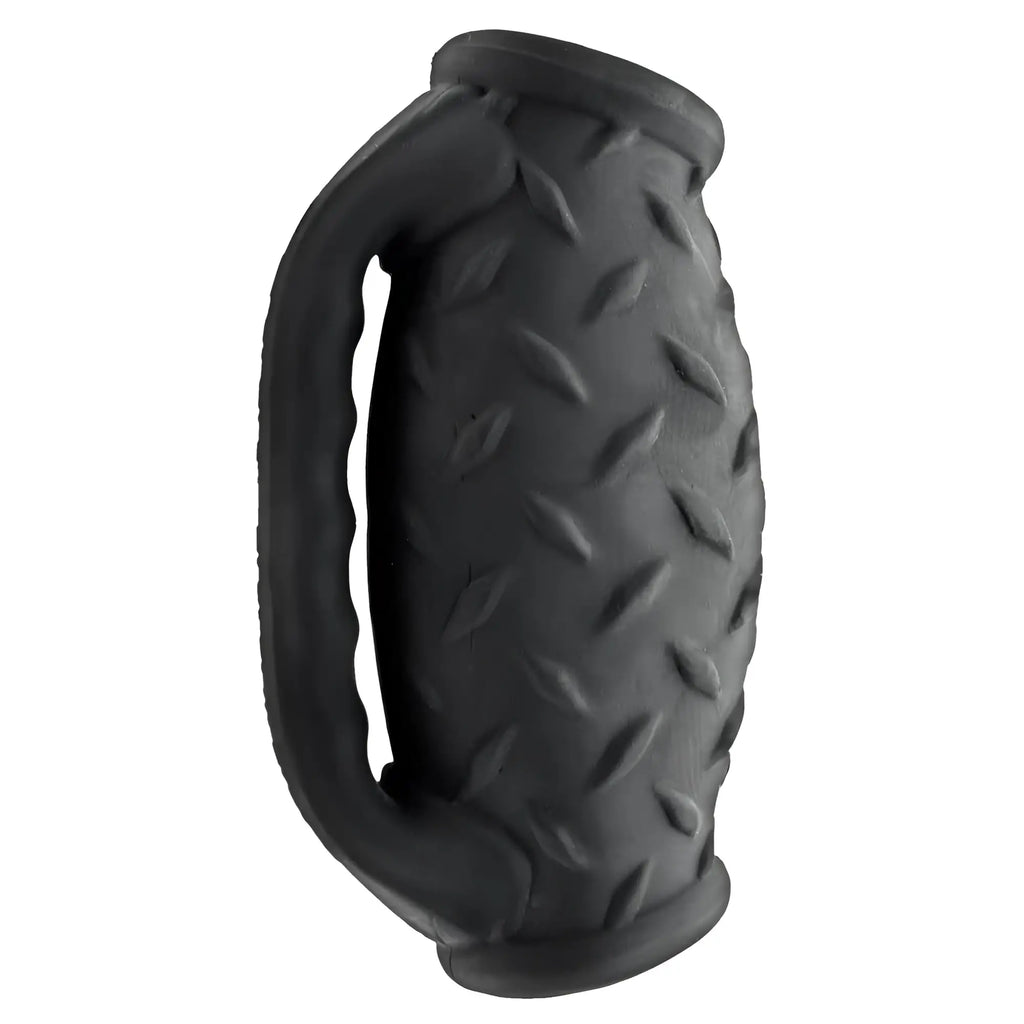 Black rubber grip with diamond plate texture and integrated handle for oxballs masterjack double penetration jo black ice