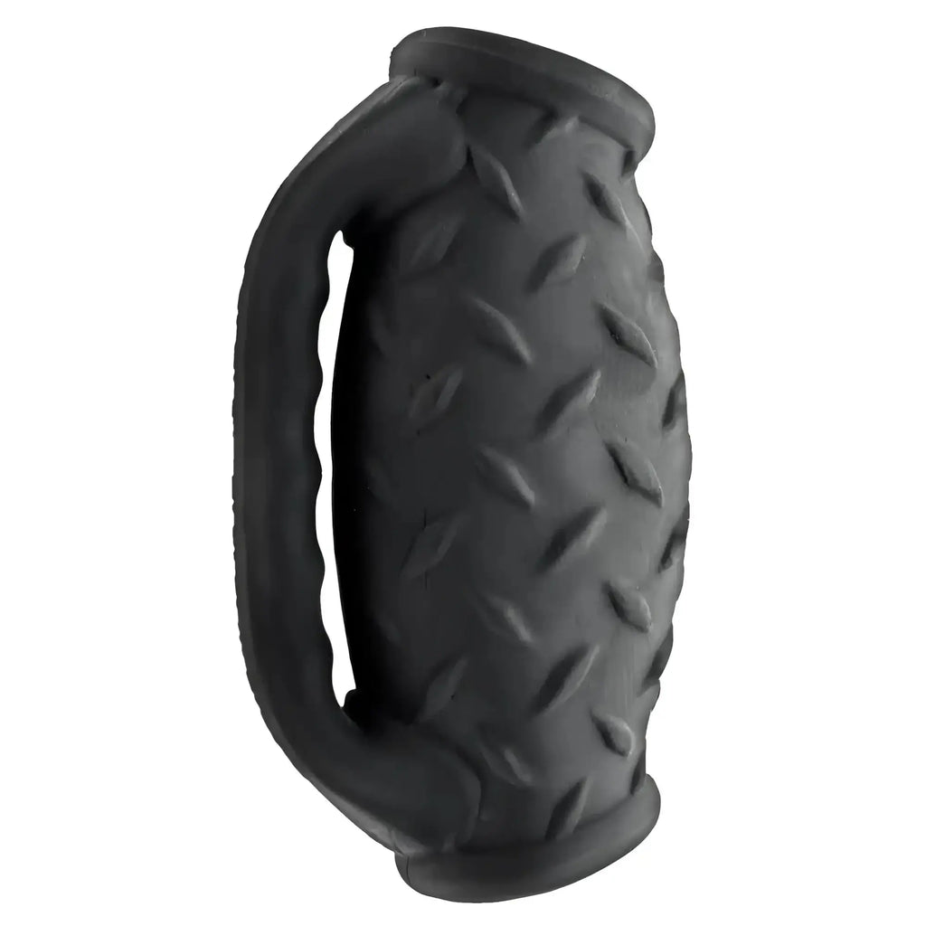 Black rubber grip with diamond plate texture and integrated handle for oxballs masterjack double penetration jo black ice