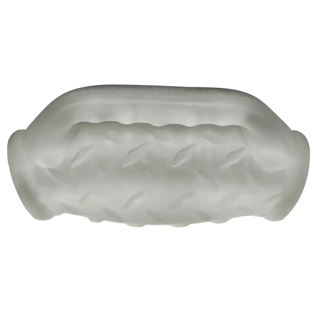 Translucent white silicone oxballs masterjack double penetration condom with textured braided pattern clear ice color