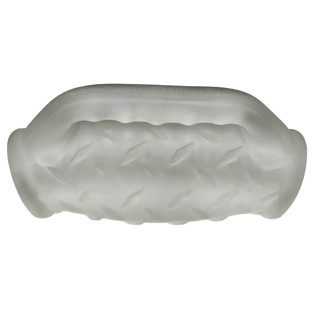 Translucent white silicone oxballs masterjack double penetration condom with textured braided pattern clear ice color