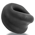 Black oxballs meat big bulge cock ring with smooth rounded silicone design and embossed branding on front side