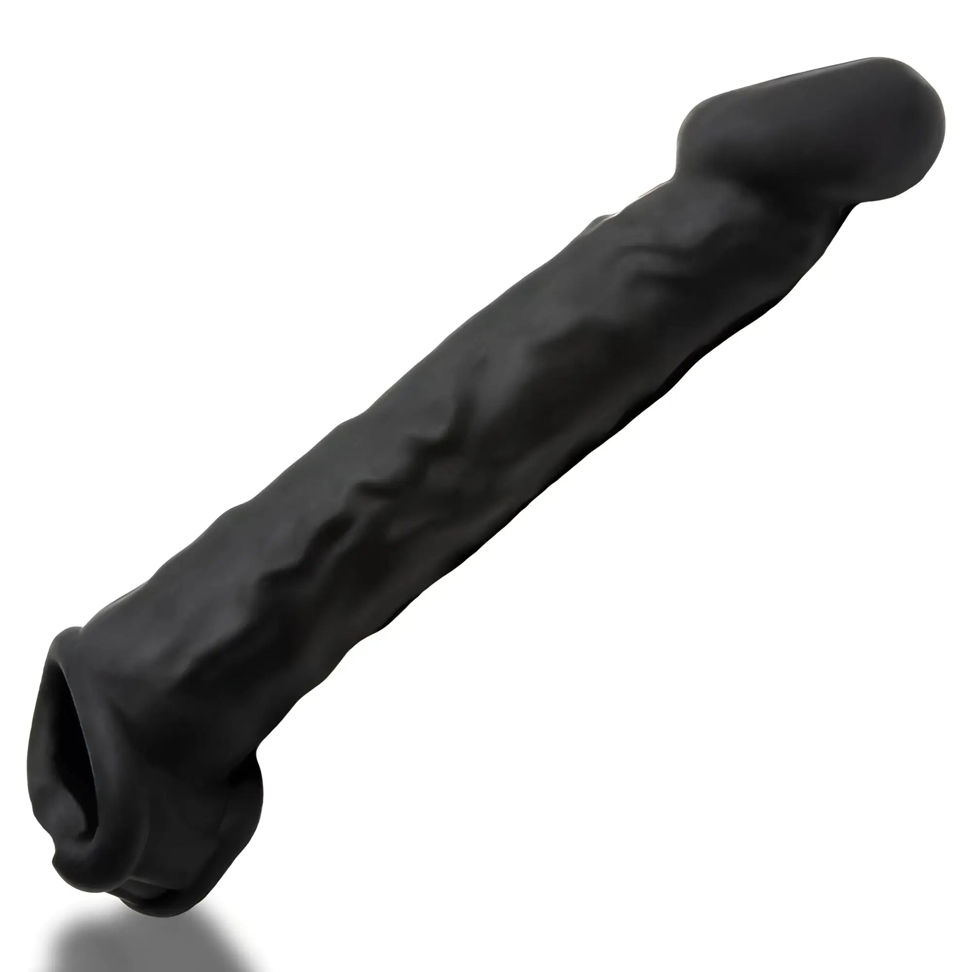 Black silicone cock ring with textured surface and tapered ends oxballs muscle ripped inner ribbed velvet-smooth night