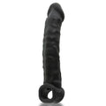 Black textured silicone cock ring with circular loop base oxballs muscle ripped inner ribbed velvet-smooth night