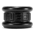 Black cylindrical oxballs neo short ballstretcher with embossed geometric pattern and textured surface