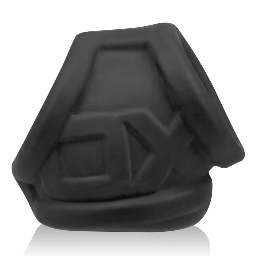 Black silicone cock ring with embossed dx logo from oxballs oxsling cocksling black ice collection