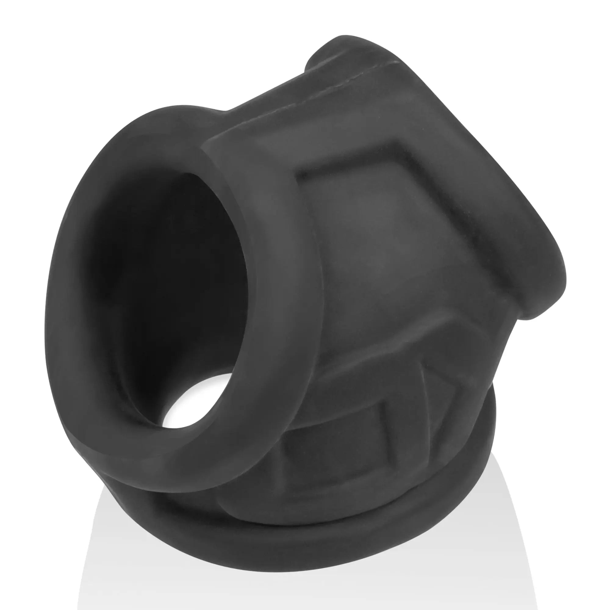 Black silicone cock ring with textured geometric design oxballs oxsling cocksling black ice product image