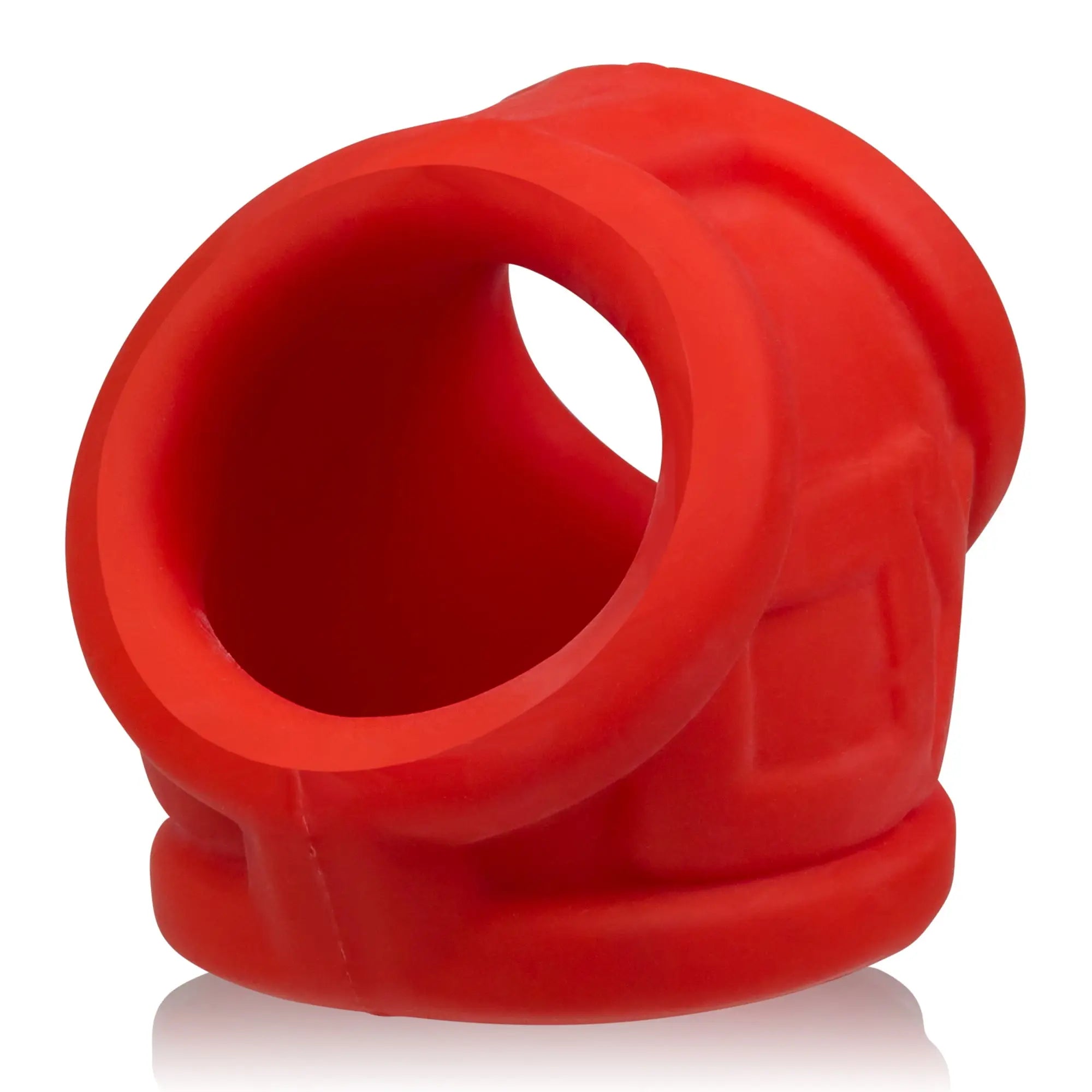 Red silicone ring oxballs oxsling cocksling with textured segmented design for enhanced comfort and grip