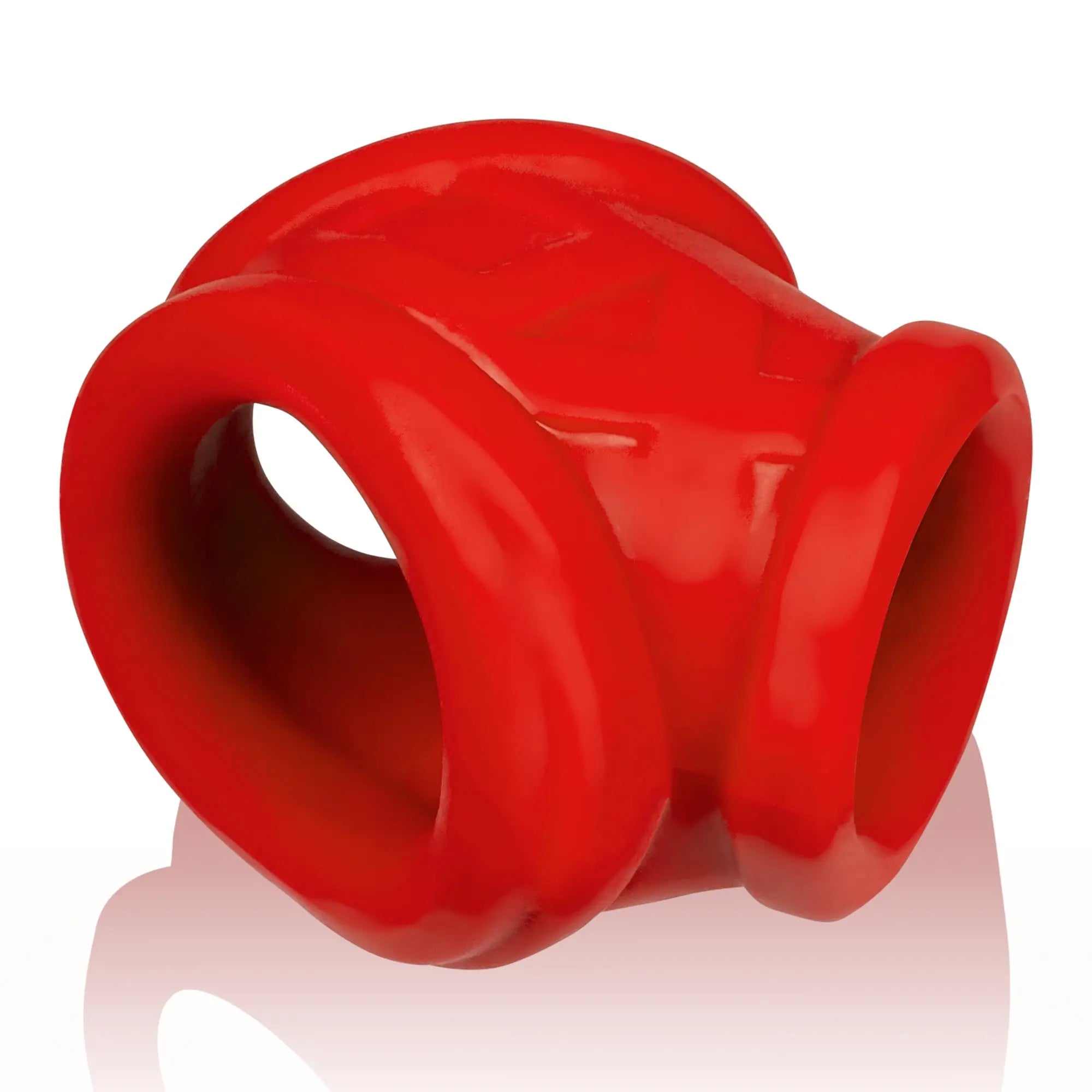 Vibrant red glossy silicone anal ring with dual chambered design oxballs oxsling cocksling red ice